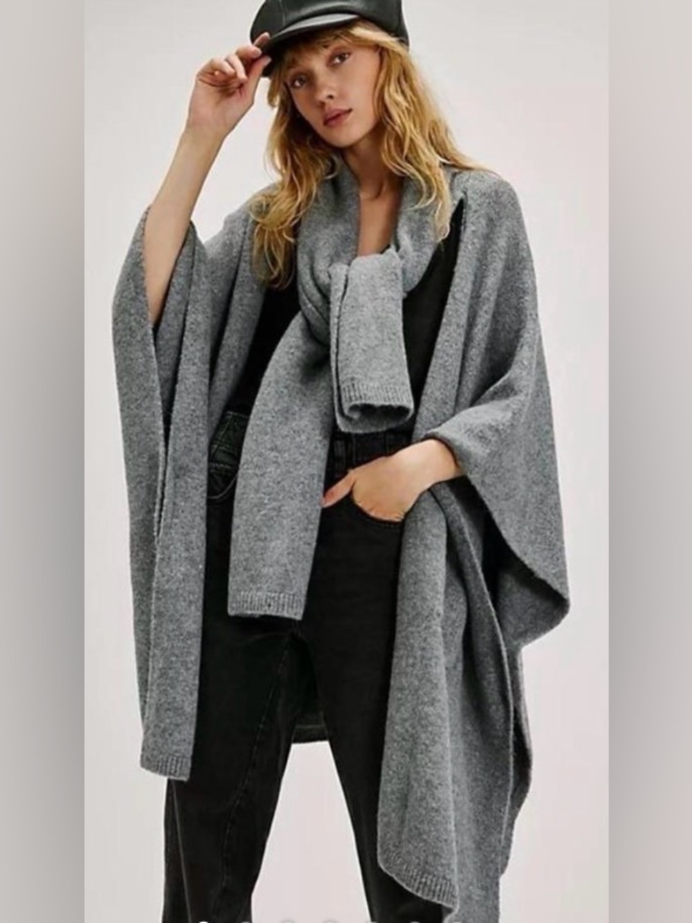 Free People Ellie Scarf Wrap Duster sweater Kimono Knit- one size